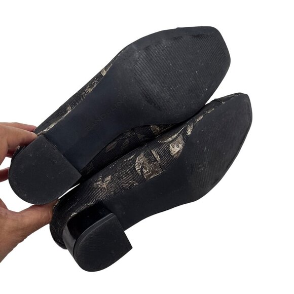 Bandolino Size 7.5 Business Style Floral Square Toe Slip On Black Gold Heels - Picture 13 of 13
